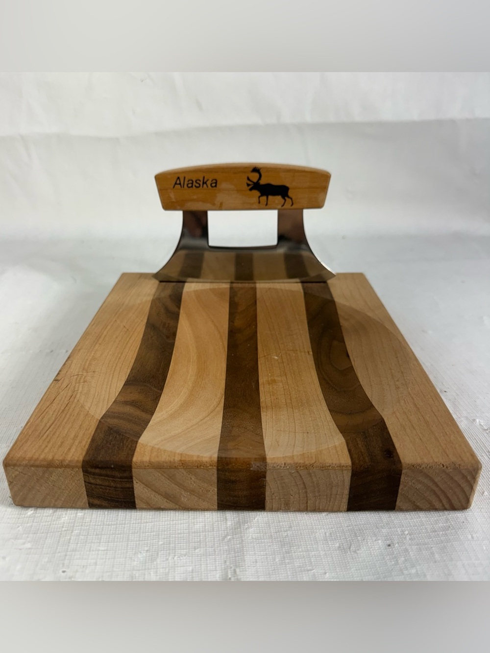 Alaska Cutlery ULU 6 Inch Knife & 8x9 Inch Wood Chopping Bowl Set With Stand